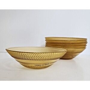 Set of 6 Amber Glass Dessert Bowls Honeycomb‎ Pattern Made in Turkey